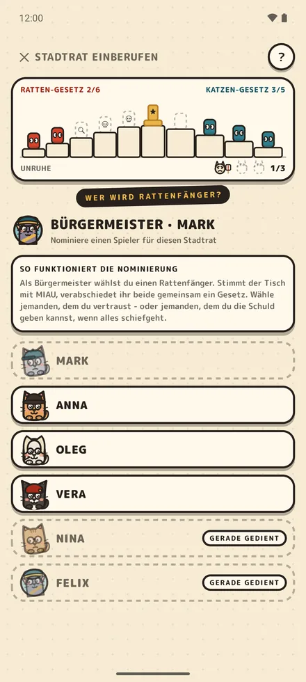 Service Rat Abstimmung: MIAU! oder FAUCH! über den vorgeschlagenen Stadtrat